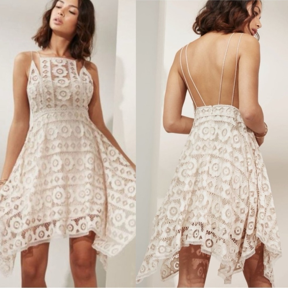 Free People Ethereal Fairy Lace Apron Handkerchief Dress Ivory Nude Bohemian 4 - Picture 7 of 17